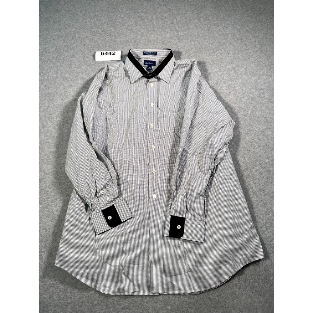 Paul Fredrick Dress Shirt Mens 17 Black White Check Cotton Long Sleeve Formal‎